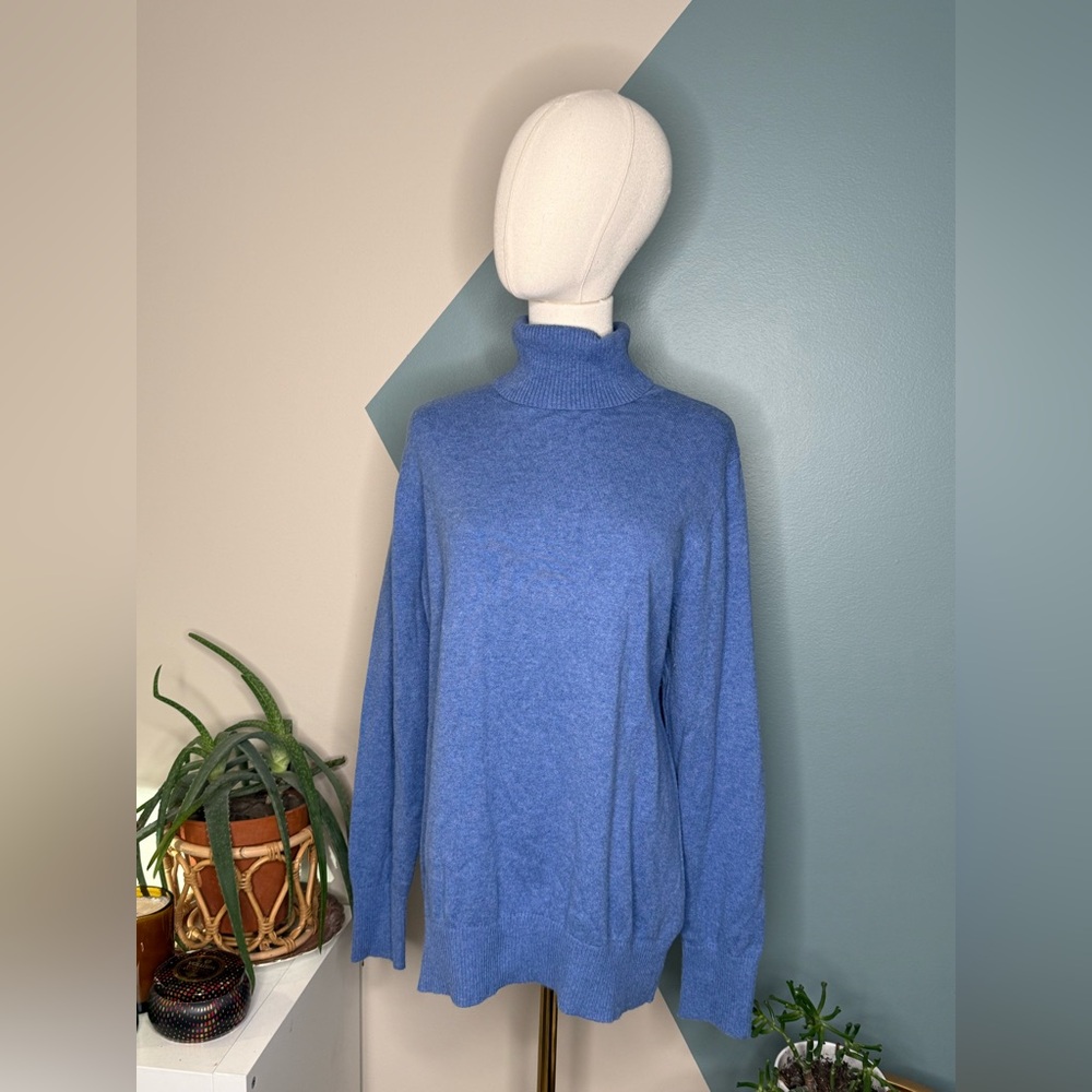 L.L.Bean Cotton Cashmere Turtleneck Sweater Blue Plus Size IX 1X - Picture 2 of 13